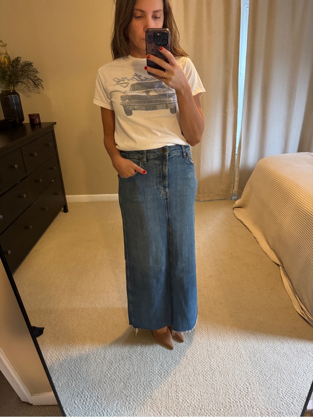 Zara Long Blue Denim Maxi Skirt